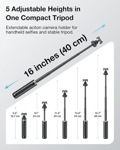 llano 16" Magnetic Action Camera Tripod for Insta 360 Ace pro 2/1, X5, X4, Mini Tripod with Magsafe Quick Release Adapter, Small Selfie Stick, 360° Ball Head, Portable, Lightweight, Black in Kuwait