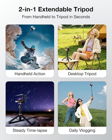 llano 16" Magnetic Action Camera Tripod for Insta 360 Ace pro 2/1, X5, X4, Mini Tripod with Magsafe Quick Release Adapter, Small Selfie Stick, 360° Ball Head, Portable, Lightweight, Black in Kuwait
