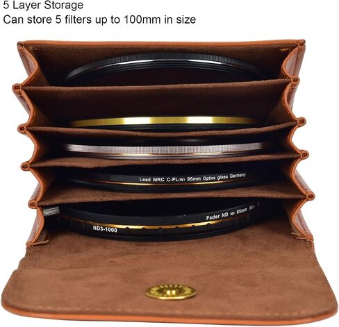5 in 1 Camera Lens Filter Pouch, Up to 100mm Lensfilter Storage Case, PU Leather Filter Holder with Soft Dividers, Vintage Lens Case for ND CPL Photography Filters in Kuwait