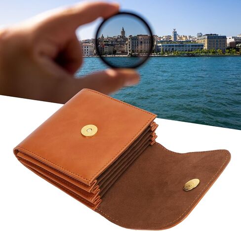 5 in 1 Camera Lens Filter Pouch, Up to 100mm Lensfilter Storage Case, PU Leather Filter Holder with Soft Dividers, Vintage Lens Case for ND CPL Photography Filters in Kuwait
