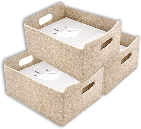 Storage Baskets Collapsible Felt Storage bin Foldable Shelf Drawers Organizers Bins organizie Box with Handles for Kids Toys pet Toy Books Clothes Makeup Junk organise (Gray x 3) in Kuwait