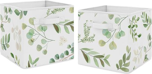 Sweet Jojo Designs Vintage Floral Boho Foldable Fabric Storage Cube Bins Boxes Organizer Toys Kids Baby Childrens - Set of 2 - Blush Pink, Yellow, Green and White Shabby Chic Rose Flower Farmhouse in Kuwait
