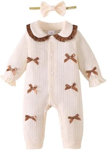 Mioglrie Newborn Baby Girl Outfits Infant Fall Winter Knit Romper Jumpsuit | Coming Home Outfit Girl,Long Sleeve Bodysuit,Newborn Sweater Knit Clothes,One Piece Jumpsuit,Baby Essentials Must Haves in Kuwait