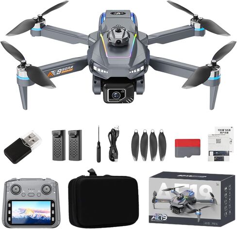 Drone with HD Camera for Adults, Foldable RC Drone with 4.3 Inch Screen on Controller, Brushless Motor, 5-Way Infrared Obstacle Avoidance, Electric Adjustable HD Camera, Optical Flow Positioning, Headless Mode, 360° Flip, Under 250g Lightweight Portable D in Kuwait