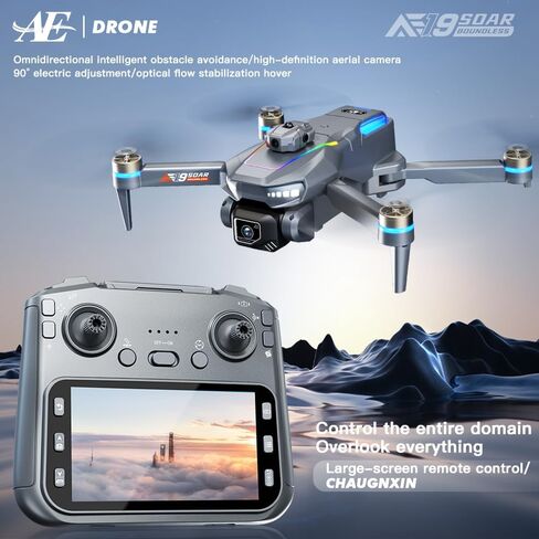 Drone with HD Camera for Adults, Foldable RC Drone with 4.3 Inch Screen on Controller, Brushless Motor, 5-Way Infrared Obstacle Avoidance, Electric Adjustable HD Camera, Optical Flow Positioning, Headless Mode, 360° Flip, Under 250g Lightweight Portable D in Kuwait