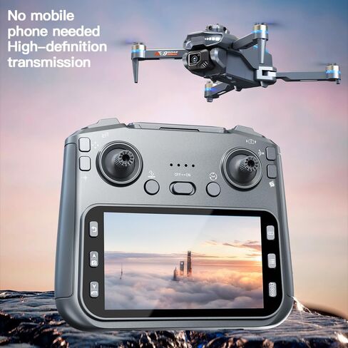 Drone with HD Camera for Adults, Foldable RC Drone with 4.3 Inch Screen on Controller, Brushless Motor, 5-Way Infrared Obstacle Avoidance, Electric Adjustable HD Camera, Optical Flow Positioning, Headless Mode, 360° Flip, Under 250g Lightweight Portable D in Kuwait