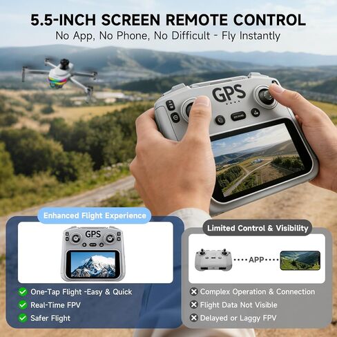Drones With Camera For Adults 4k 50 Mins Flight 2 Battery Drone | Gps Drone ,With Screen On Controller,Adjustable Camera 90 °,Auto Return,Obstacle Sensing,Ai Track, For Beginner Toy Gifts in Kuwait