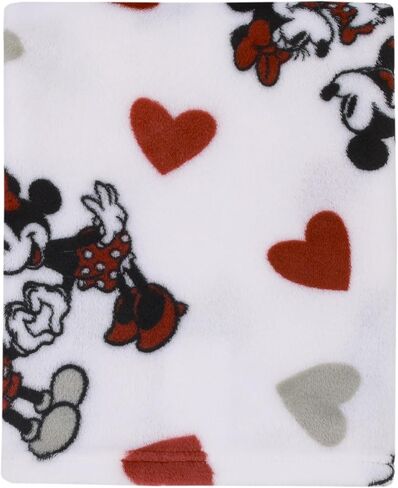 NoJo Disney Mickey Mouse & Minnie Mouse Red, Gray, and White Valentine Hearts Super Soft Plush Baby Blanket in Kuwait