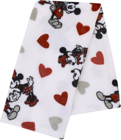 NoJo Disney Mickey Mouse & Minnie Mouse Red, Gray, and White Valentine Hearts Super Soft Plush Baby Blanket in Kuwait