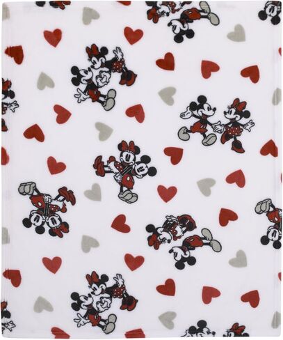 NoJo Disney Mickey Mouse & Minnie Mouse Red, Gray, and White Valentine Hearts Super Soft Plush Baby Blanket in Kuwait