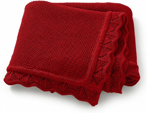Baby Knit Blanket Soft Breathable Cotton Scallop Border Blankets Newborn Knitted Blanket Swaddle Blankets Gifts for Baby Newborn Toddler Shower Boy Girl New Mom Birthday Christmas RP 30x30 in Saudi Arabia
