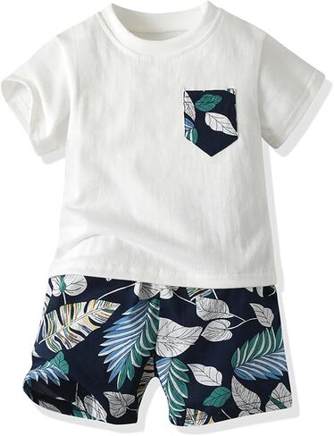 JunNeng Toddler Baby Boy Shorts Sets Hawaiian Outfits,Summmer Hawaiian Shirt+ Elastic Shorts Vacation Clothes in Kuwait