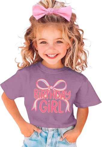 Bow Birthday Girl Shirts B-Day Outfits 1-8Y | Kid Toddler Girls Birthday T-Shirt, Birthday Outfits Gifts Party Tees, 2nd 3rd 4th 5th 6th 7th 8th Short Sleeve B-day Tops in Saudi Arabia