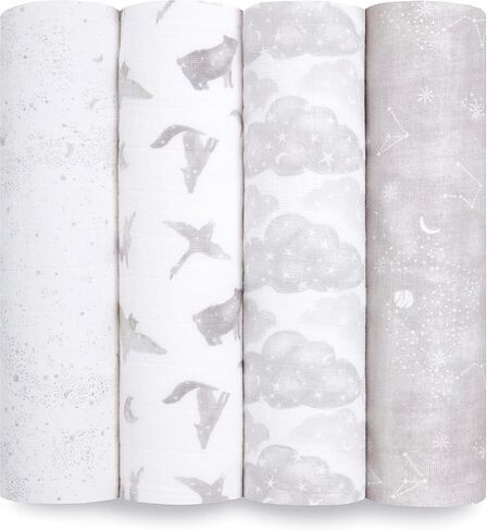 aden + anais Boutique Organic Swaddle Blanket 4-Pack – 100% Organic Cotton Muslin, Large, Soft, Breathable Receiving Blankets for Infants – Lightweight Multi-Use Baby Swaddles, Animal Kingdom in Kuwait
