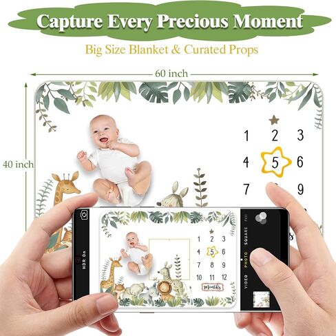 Baby Monthly Milestone Blanket 60"x40" Soft Flannel, 1-12 Months Growth Chart with Photo Banners & Milestone Cards, Newborn Photography Backdrop Baby Keepsake Photo Prop for Baby Boy in Kuwait