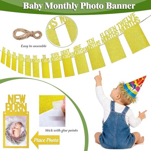 Baby Monthly Milestone Blanket 60"x40" Soft Flannel, 1-12 Months Growth Chart with Photo Banners & Milestone Cards, Newborn Photography Backdrop Baby Keepsake Photo Prop for Baby Boy in Kuwait