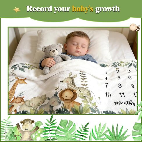 Baby Monthly Milestone Blanket 60"x40" Soft Flannel, 1-12 Months Growth Chart with Photo Banners & Milestone Cards, Newborn Photography Backdrop Baby Keepsake Photo Prop for Baby Boy in Kuwait