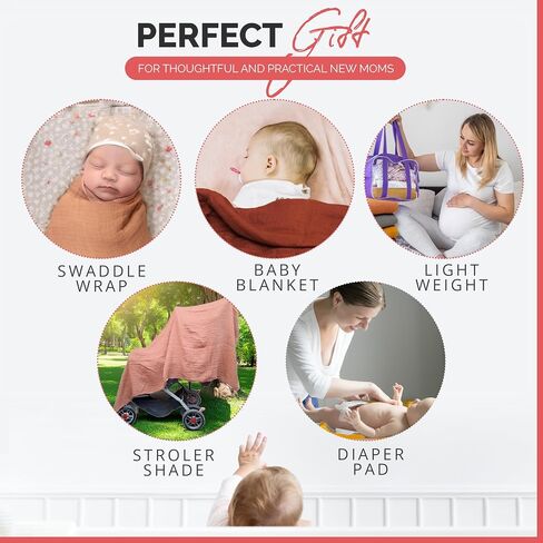 Pack of 4 Swaddle Blankets - Organic Cotton Muslin Baby Blanket for Swaddles 3-6 Months & 0-3 Months | Soft Swaddle for Newborns Babies, 47x47 cm Receiving Blankets, in Kuwait