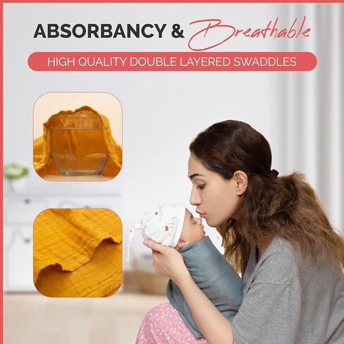 Pack of 4 Swaddle Blankets - Organic Cotton Muslin Baby Blanket for Swaddles 3-6 Months & 0-3 Months | Soft Swaddle for Newborns Babies, 47x47 cm Receiving Blankets, in Kuwait