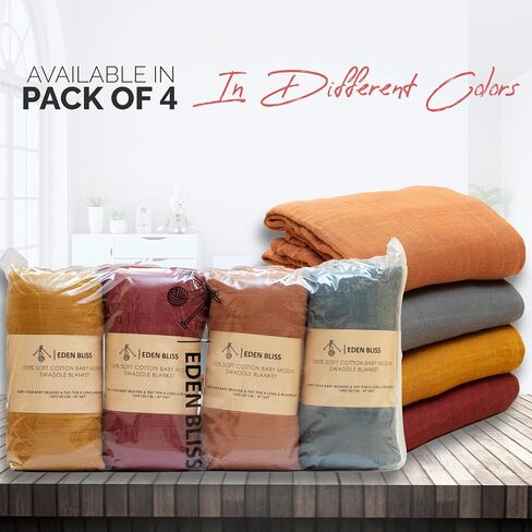 Pack of 4 Swaddle Blankets - Organic Cotton Muslin Baby Blanket for Swaddles 3-6 Months & 0-3 Months | Soft Swaddle for Newborns Babies, 47x47 cm Receiving Blankets, in Kuwait