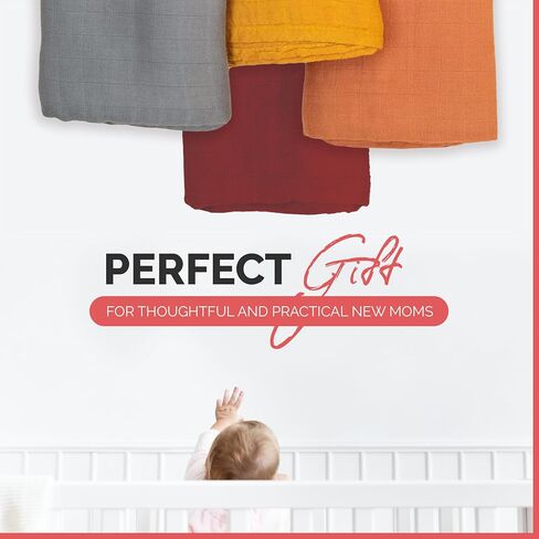 Pack of 4 Swaddle Blankets - Organic Cotton Muslin Baby Blanket for Swaddles 3-6 Months & 0-3 Months | Soft Swaddle for Newborns Babies, 47x47 cm Receiving Blankets, in Kuwait