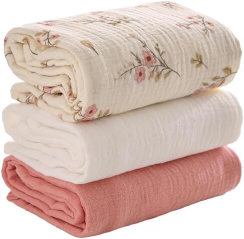 Swaddle Blankets for Newborn, 3 Pack Breathable Soft Receiving Blanket, Large 38 x 40 inches Swaddle Wrap Burping Clothes (3-piece Set (Bear + White + Heart)) in Kuwait