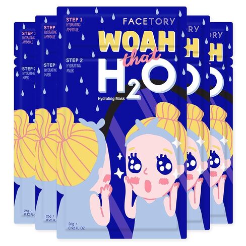 FACETORY Glow Baby Glow Korean Face Mask + Niacinamide Serum, 5 Pack | 2-Step Sheet Mask + Calming Ampoule with Niacinamide and Aloe, Minimizes Blemishes, Brightens, Hydrates, K Beauty Skin Care in Kuwait