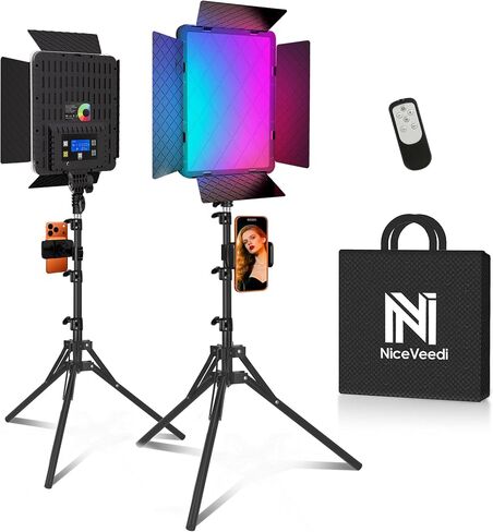 NiceVeedi 40W RGB Photography Lighting with 20 Effects, 360° Full Color/2700-6500K Studio Lights with Remote & Display, Lighting for Video Recording/Photography/Streaming/YouTube/TikTok/Content Creat in Kuwait