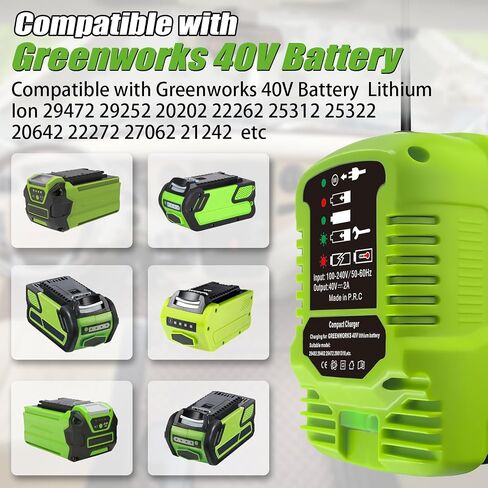 TPDL Mini Charger for Greenworks 40V Battery, 1/2 Size of Original, Compatible with G-MAX 40V Battery 29462, 29472 and for Greenworks Other 40V Battery in Kuwait