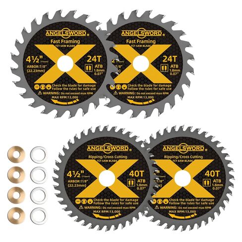 ANGELSWORD 4-1/2 Inch Circular Saw Blade, 7/8" Arbor Used on Angle Grinder, 24T for Framing&40T for Ripping, Cross Wood Cutting, 4 Pack, with 3/8"&5/8" Bushing in Kuwait