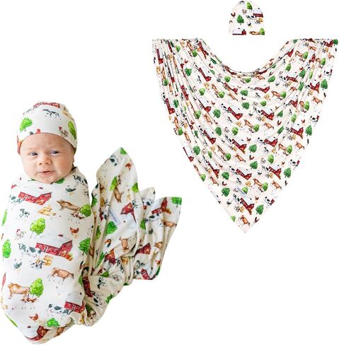 Posh Peanut Baby Swaddle Blanket and Beanie Matching Set for Boys | Gift Boxed Set With 44x44inch Swaddle And Matching Beanie, Stroller Receiving Blanket, Lightweight Breathable Design in Kuwait
