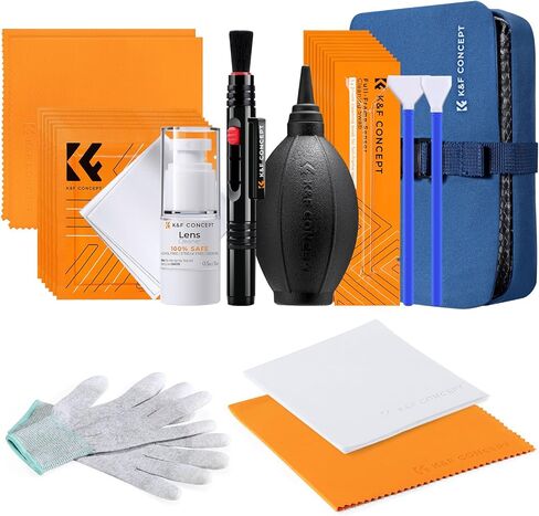K&F Concept Professional Camera Cleaning Kit - Sensor Cleaner, APS-C & Full-Frame Swabs, Air Blower, Lens Brush, Gloves, Lens Cloths, Carry Case, Lens Cleaning Kit for FF DSLR & Mirrorless Cameras in Kuwait