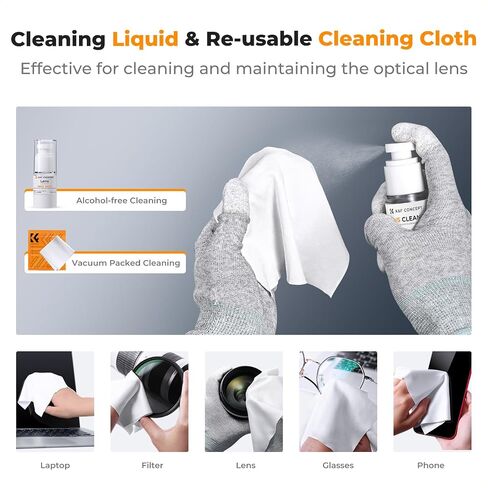 K&F Concept Professional Camera Cleaning Kit - Sensor Cleaner, APS-C & Full-Frame Swabs, Air Blower, Lens Brush, Gloves, Lens Cloths, Carry Case, Lens Cleaning Kit for FF DSLR & Mirrorless Cameras in Kuwait