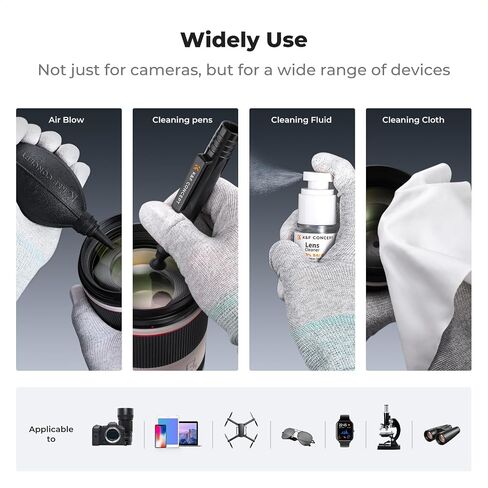 K&F Concept Professional Camera Cleaning Kit - Sensor Cleaner, APS-C & Full-Frame Swabs, Air Blower, Lens Brush, Gloves, Lens Cloths, Carry Case, Lens Cleaning Kit for FF DSLR & Mirrorless Cameras in Kuwait