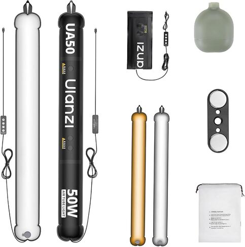 Ulanzi UA50 50W Inflatable Tube Light, Bi-Color LED, 2700K-6500K Foldable | Magnetic, 5200Lux CRI 95+, Portable+Hand Air Blower, Photography Lighting for Vlog, YouTube, TikTok Livestream Fill Light in Kuwait