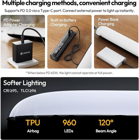 Ulanzi UA50 50W Inflatable Tube Light, Bi-Color LED, 2700K-6500K Foldable | Magnetic, 5200Lux CRI 95+, Portable+Hand Air Blower, Photography Lighting for Vlog, YouTube, TikTok Livestream Fill Light in Kuwait