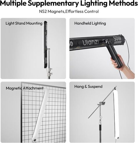 Ulanzi UA50 50W Inflatable Tube Light, Bi-Color LED, 2700K-6500K Foldable | Magnetic, 5200Lux CRI 95+, Portable+Hand Air Blower, Photography Lighting for Vlog, YouTube, TikTok Livestream Fill Light in Kuwait