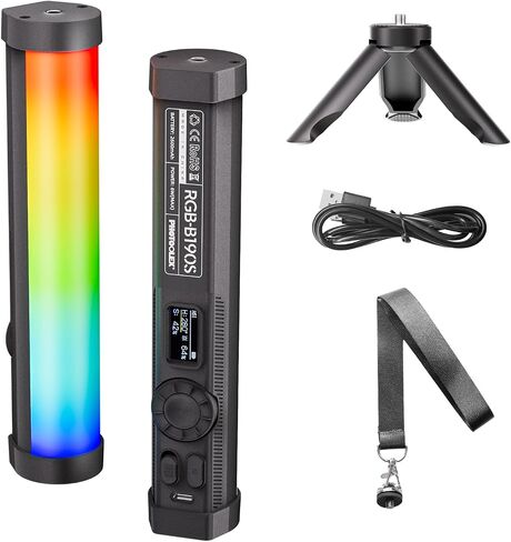 PHOTOOLEX Magnetic Light Wand, 360° RGB Tube Light, LED Video Light Stick | 10W/Full Color/CRI 96+/TLCI 97+/2500K-9900K/21 Scenes/Handheld/5200mAh, for Studio Photography Vlog Recording Streaming in Kuwait