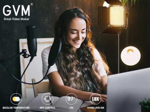 GVM 480 LED Video Light with Tripod, Dimmable 2300K-6800K LED Video Lighting with APP Control, SLED Photography Continuous Light for Studio Light for Studio YouTube Video Studio Set, Video Lamp in Kuwait