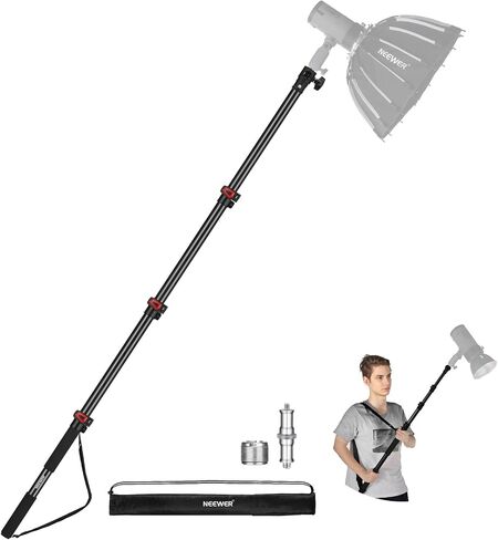 NEEWER 7.5ft/230cm Boom Pole Stand, Portable Telescopic Aluminum Handheld Light Stand with 1/4" 3/8" 5/8" Screw/Flip Lock/Shoulder Strap for Strobe Light Flash Microphone, Max. Load 11LB/5KG, MS-230C in Kuwait