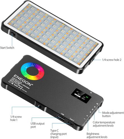 ENEGON RGB Video Light, Built-in 4000mAh Rechargeable Battery LED Camera Light Full Color 24 Common Light Effects, CRI≥95 2500-9000K LED Video Light Panel with Power Bank Function. in Saudi Arabia