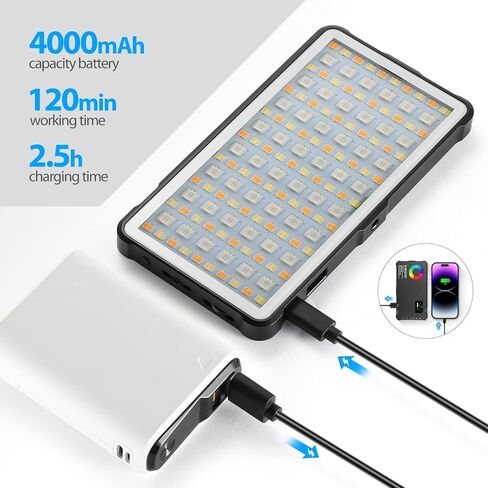 ENEGON RGB Video Light, Built-in 4000mAh Rechargeable Battery LED Camera Light Full Color 24 Common Light Effects, CRI≥95 2500-9000K LED Video Light Panel with Power Bank Function. in Saudi Arabia