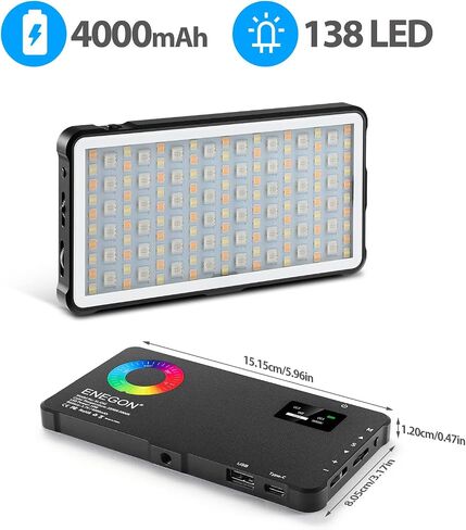 ENEGON RGB Video Light, Built-in 4000mAh Rechargeable Battery LED Camera Light Full Color 24 Common Light Effects, CRI≥95 2500-9000K LED Video Light Panel with Power Bank Function. in Saudi Arabia