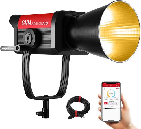 GVM 500W COB LED Video Light, APP Control, Bi-Color Continuous Output Lighting with Bowens Mount, 2700K-6800K, CRI/TLCI97+, 227040lux@1m, 12 Effects & 12 Sources for Studio Photography in Kuwait