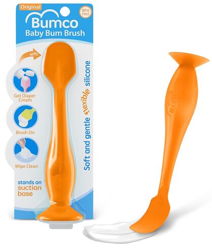 Bumco Baby Bum Brush - Flexible Diaper Cream Spatula Applicator (Orange) | BPA-Free Diaper bag essentials. Mom-invented butt paste spatula and diaper rash cream applicator. Soft, wipe-clean silicone. in Kuwait