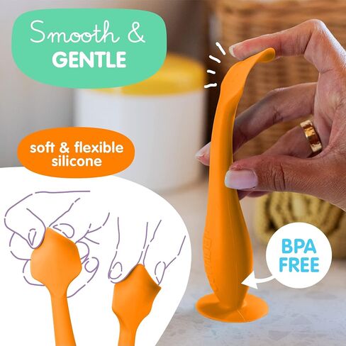 Bumco Baby Bum Brush - Flexible Diaper Cream Spatula Applicator (Orange) | BPA-Free Diaper bag essentials. Mom-invented butt paste spatula and diaper rash cream applicator. Soft, wipe-clean silicone. in Kuwait