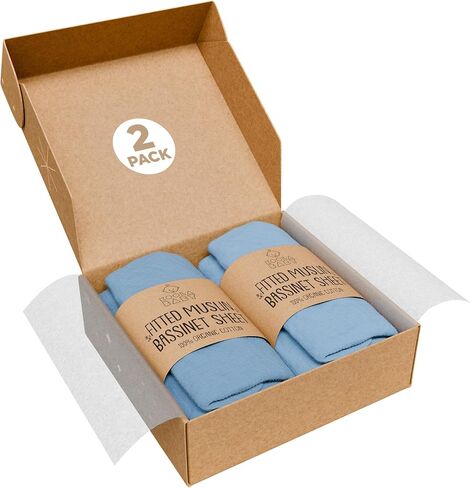 Pack and Play Sheets Fitted - Portable Mini Crib Mattress Sheet for Boys & Girls - Soft Muslin Cotton Playard Sheets - Play Yard Mattress Cover - Fits Most Pack n Play - Safe and Snug for Baby 2 Pack in Kuwait