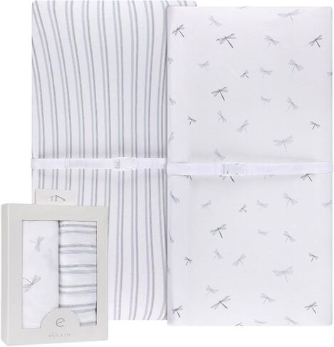 Ely’s & Co. Crib Sheets, Baby Girl Fitted Crib Mattress Sheet Set, 2 Pack, 100% Jersey Knit Cotton, Infant and Toddler Nursery Bedding, Pink Butterfly + Stripes Print, 28" x 52" in Kuwait