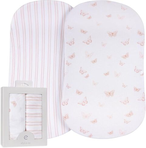 Ely’s & Co. Changing Pad Cover, Diaper Changing Table Sheets, 2 Pack, Cradle Sheet Set for Baby Girls, 100% Jersey Knit Cotton, 32"x16"x5" Pink Butterfly + Stripe Collection in Saudi Arabia