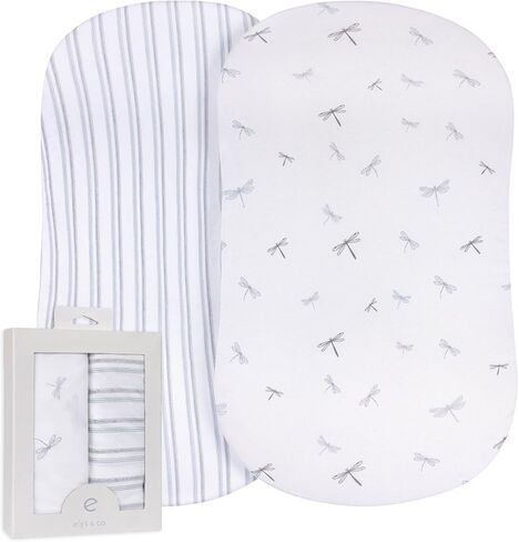 Ely’s & Co. Changing Pad Cover, Diaper Changing Table Sheets, 2 Pack, Cradle Sheet Set for Baby Girls, 100% Jersey Knit Cotton, 32"x16"x5" Pink Butterfly + Stripe Collection in Saudi Arabia